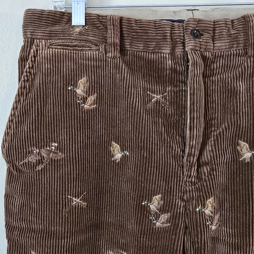 Polo Ralph Lauren Mens 33x30 Brown Corduroy‎ Pants Embroidered Hunters Ducks